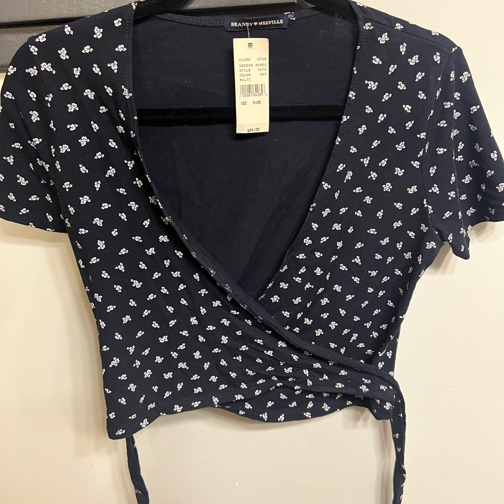 Navy Floral Wrap Top by Brandy Melville